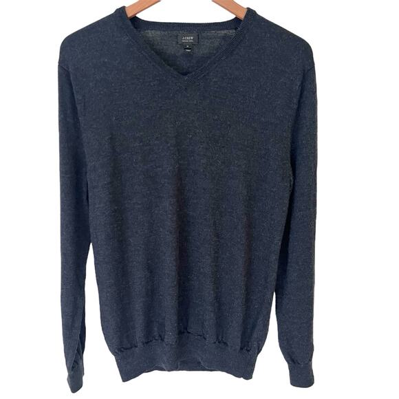J.Crew 100% Merino Wool Sweater Women’s Medium V-Neck Pullover Heather Gray EUC - Picture 1 of 5